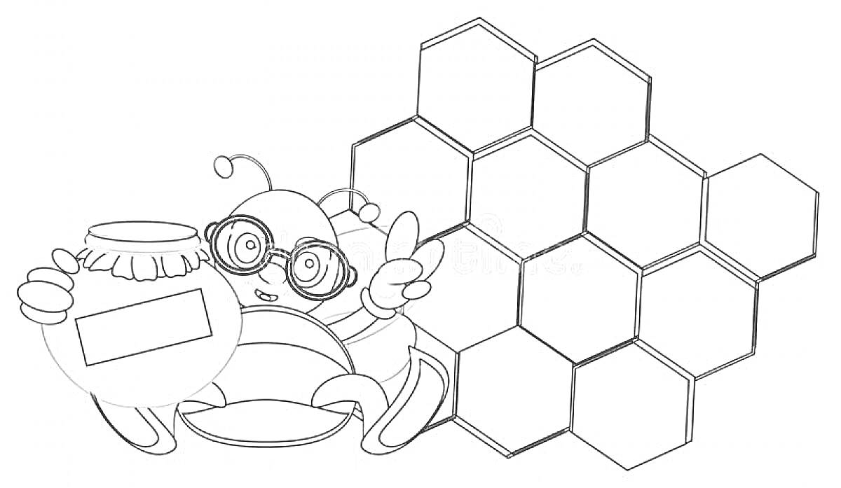На раскраске изображено: Соты, Насекомое, Мед