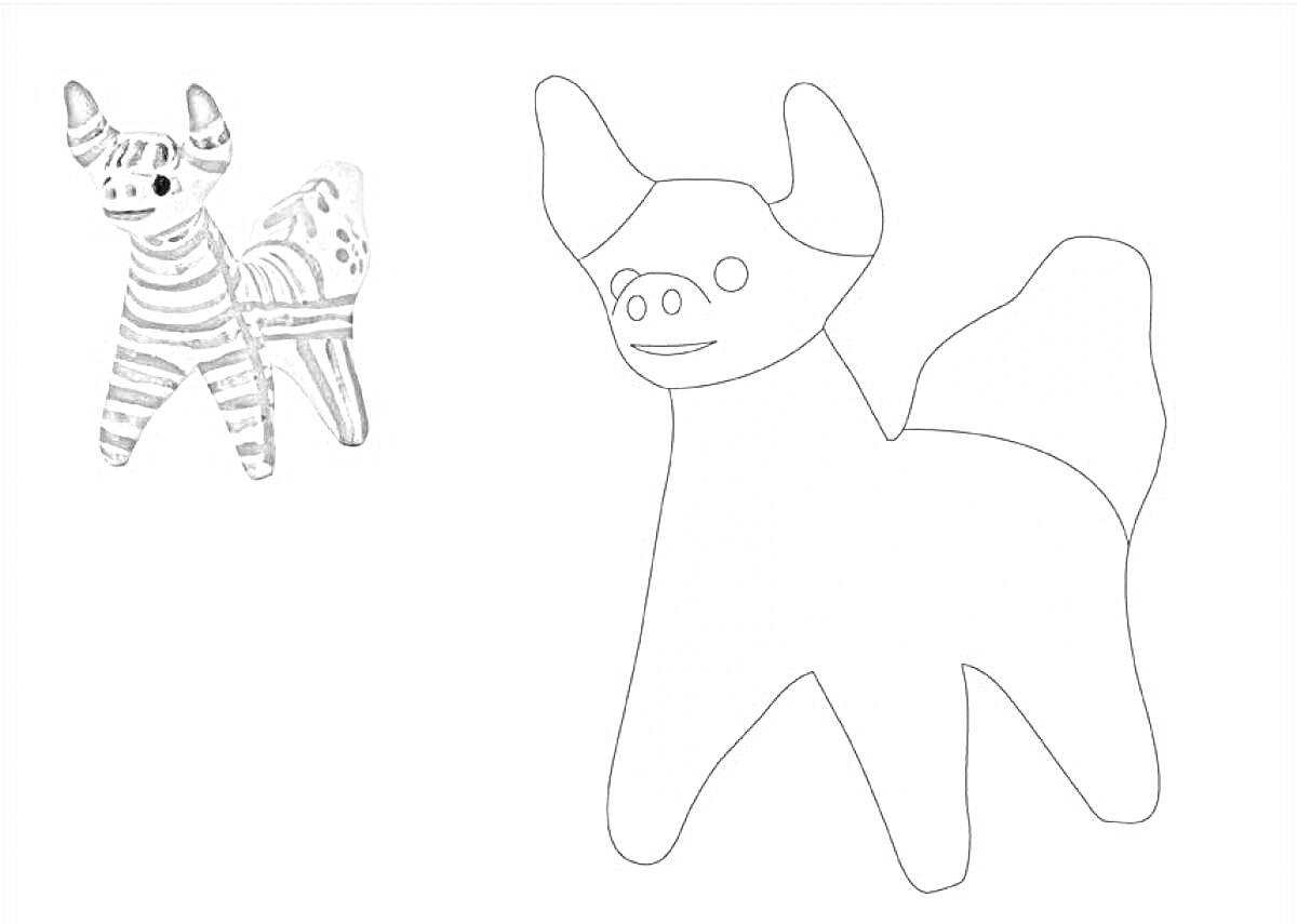 Раскраска Филимоновская игрушка - Козлик с полосатым узором: яркие полосы на теле, рога и хвост