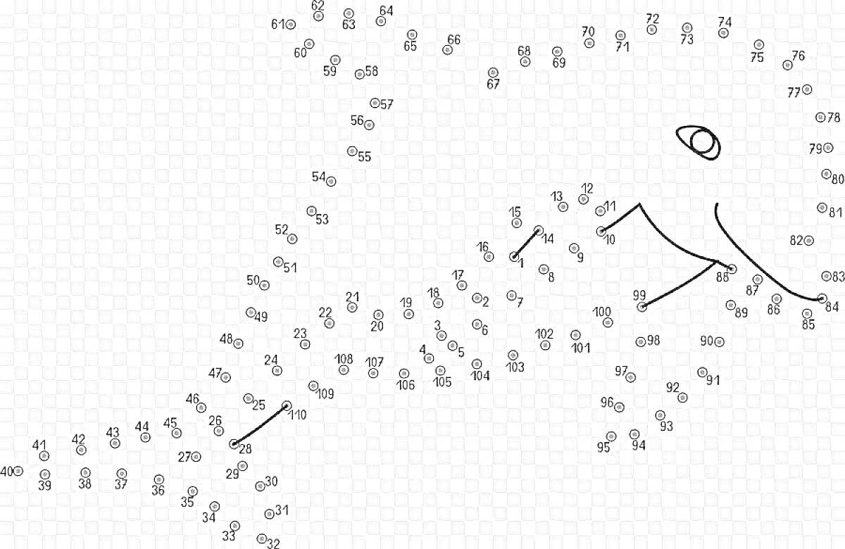 Раскраска Соединение точек - абстрактная фигура с округлыми элементами и линиями