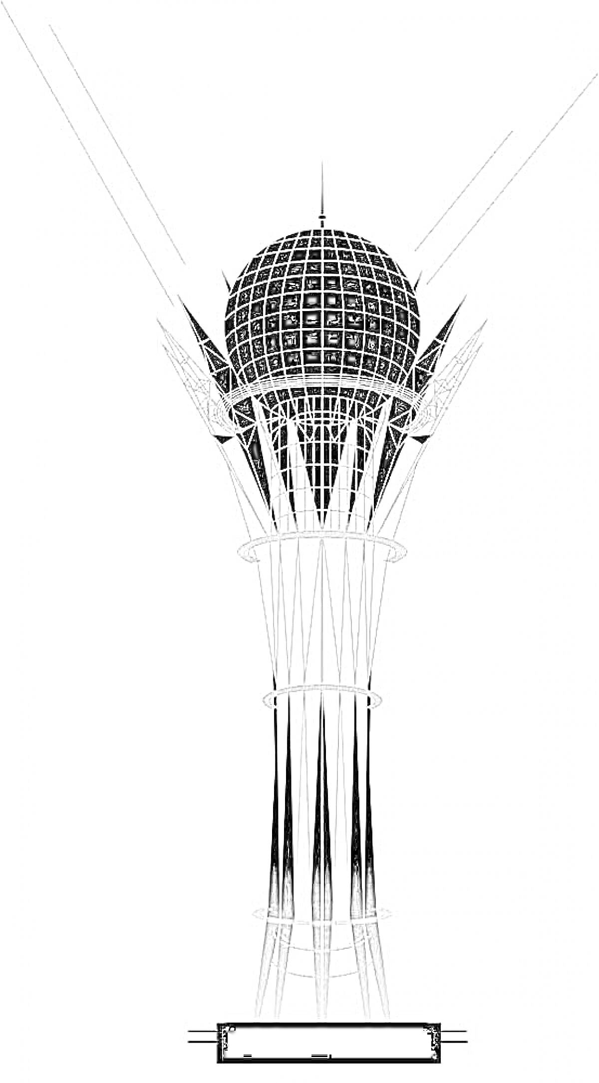 На раскраске изображено: Казахстан, Архитектура, Конструкция, Башни, Достопримечательности