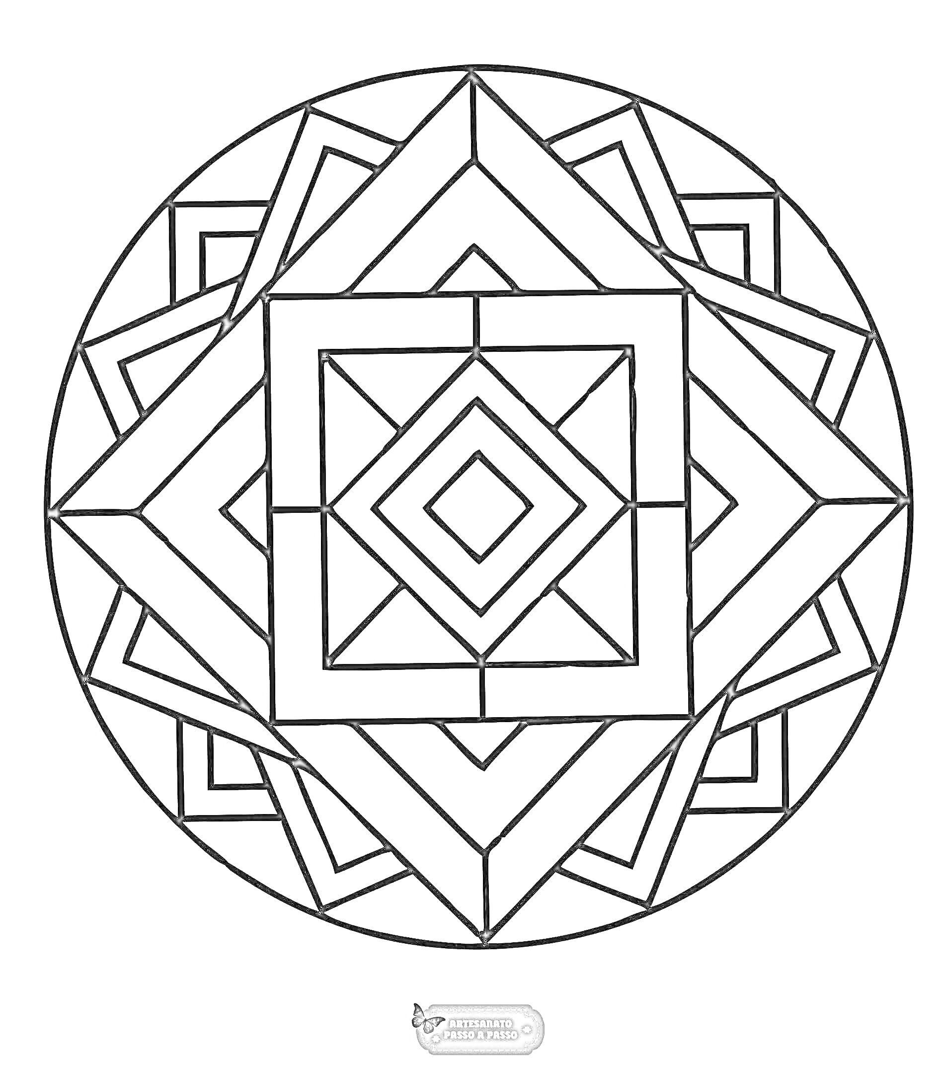 Раскраска Геометрические узоры с кругами и квадратами