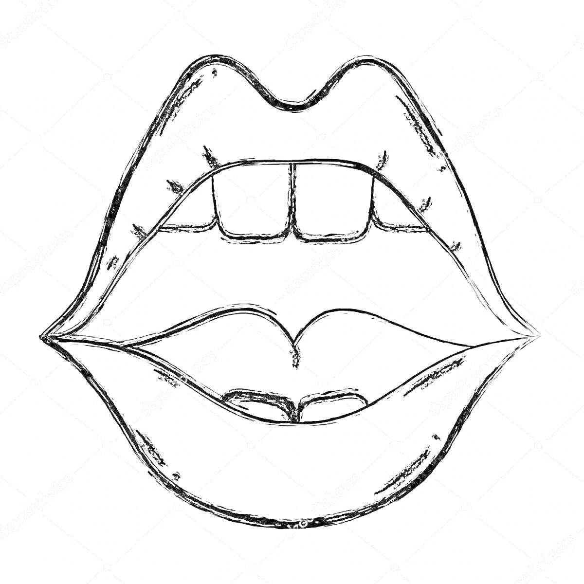 Раскраска Контур губ с видимыми зубами