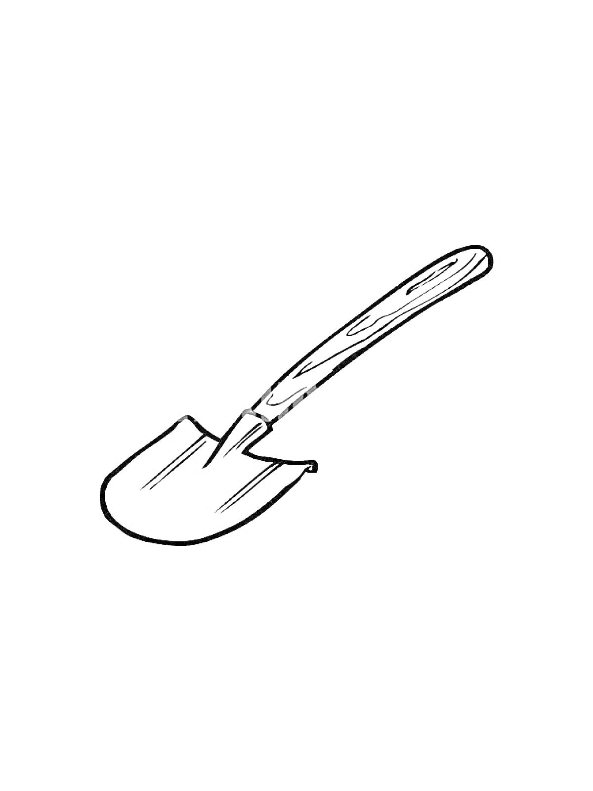 На раскраске изображено: Лопата, Инструмент, Деревянная ручка, Садоводство