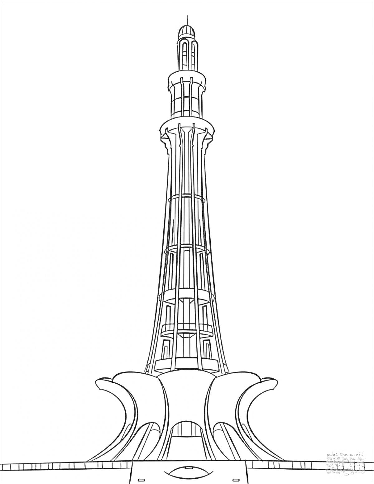 Раскраска Минарет в Астане с архитекурными элементами