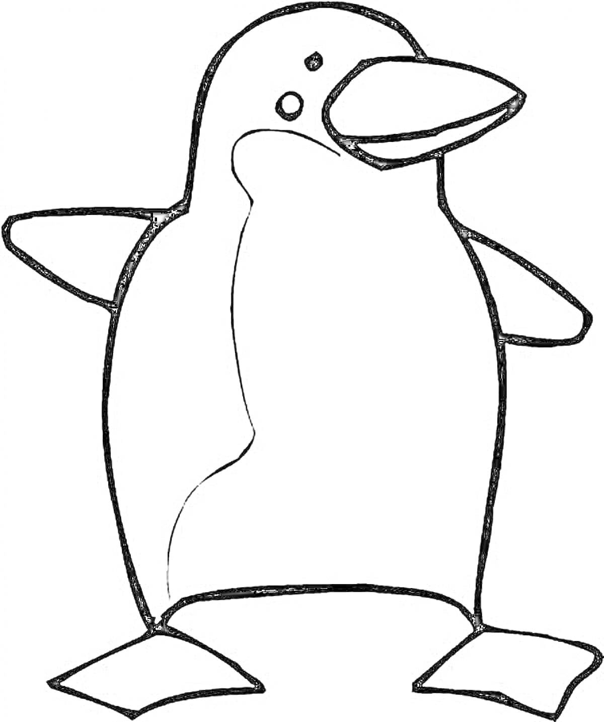 Раскраска забавный пингвин с поднятыми крыльями