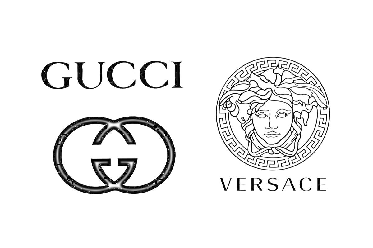 Раскраска Логотипы брендов Gucci и Versace: текст 