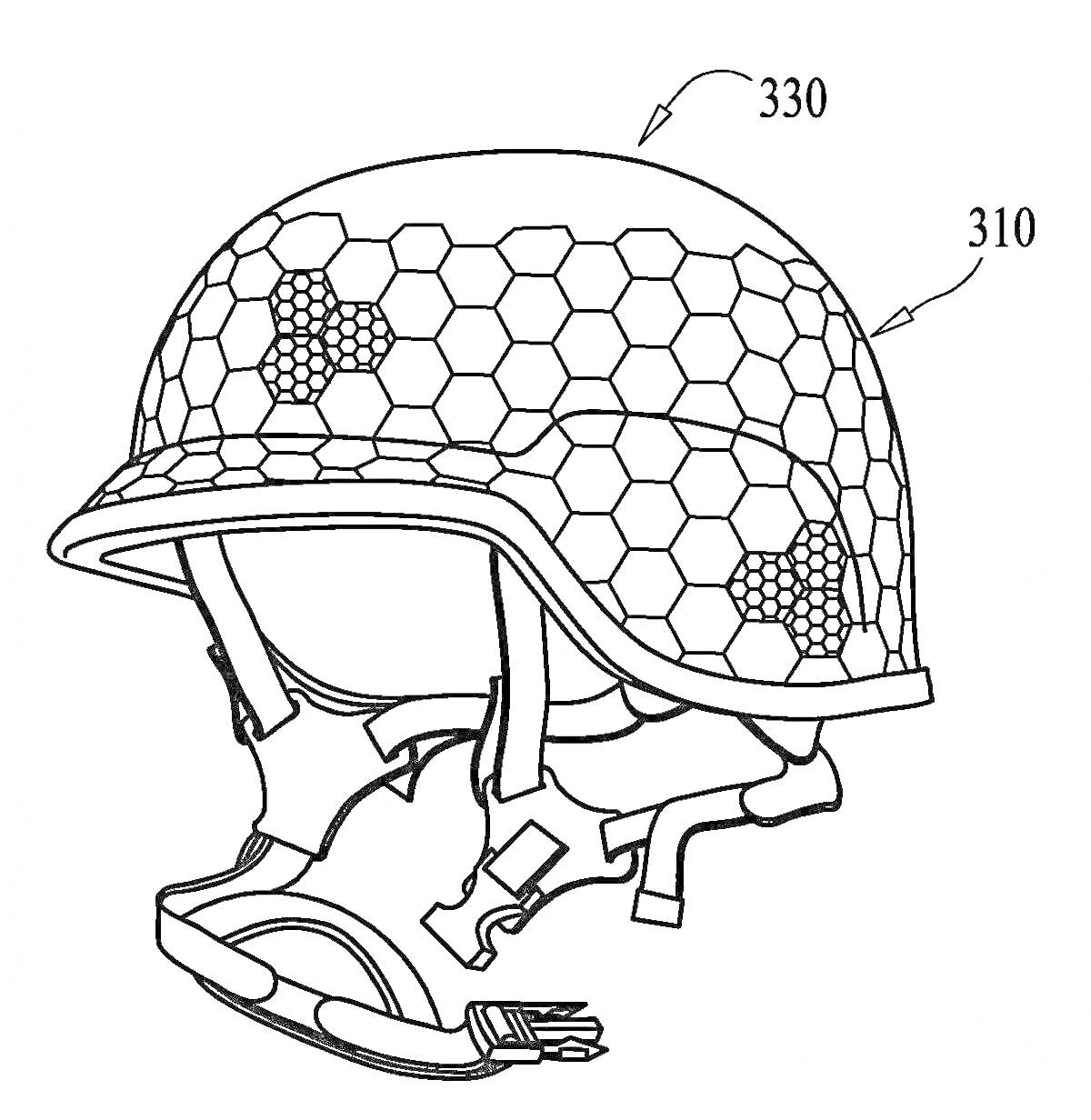 Военная каска с шестигранным узором и ремешками