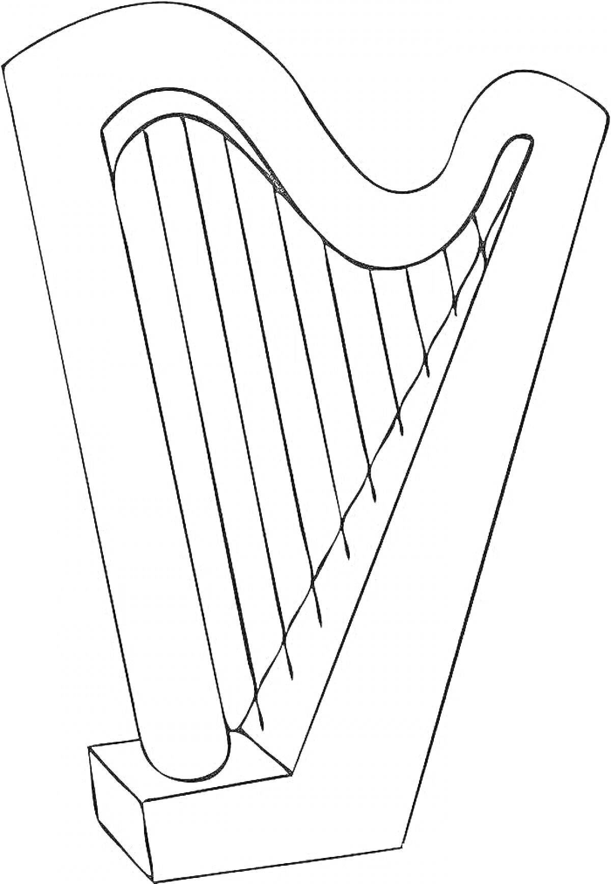 На раскраске изображено: Арфа, Музыкальный инструмент, Струны, Контурные рисунки