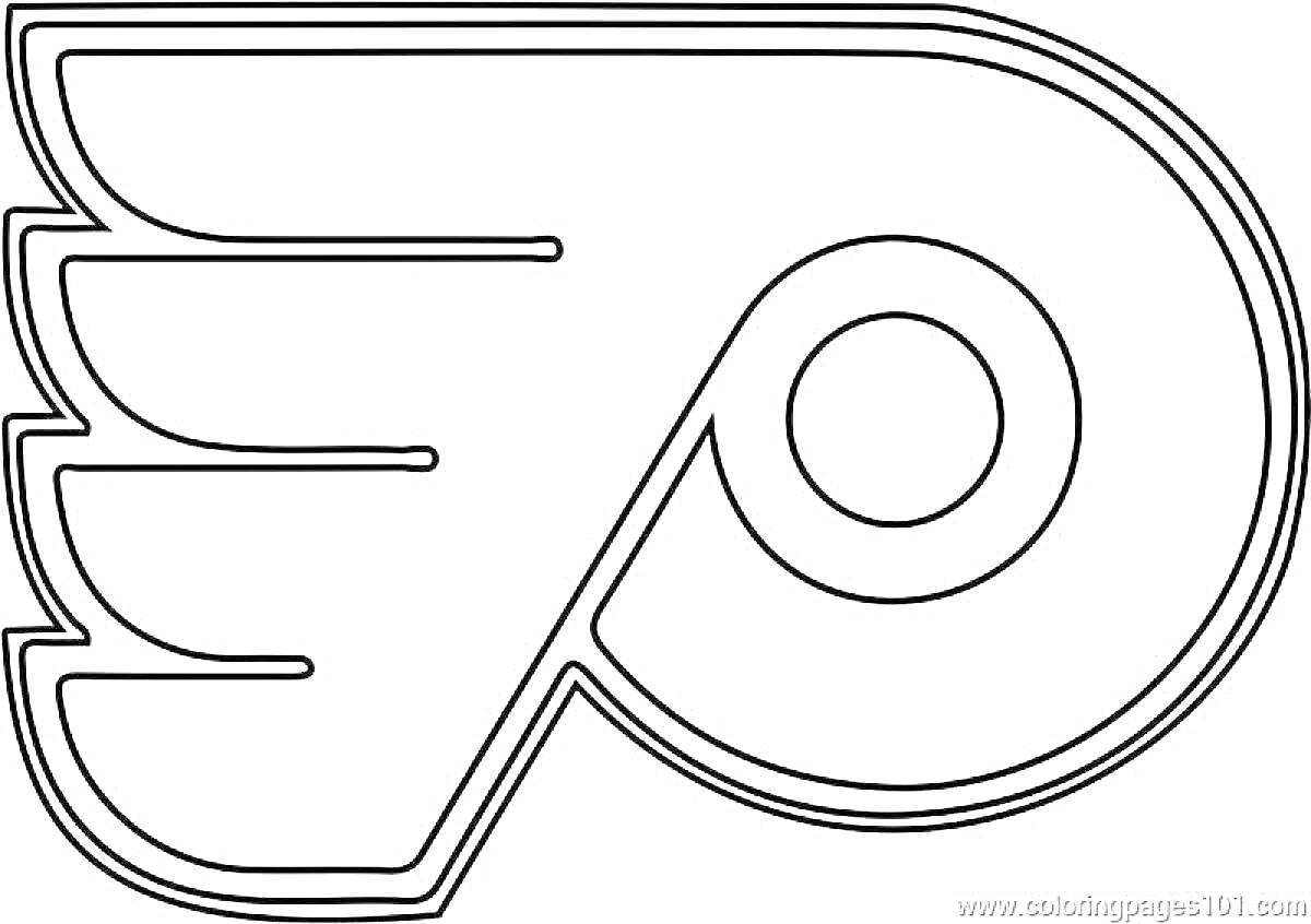 Раскраска Логотип в виде крыла с кругом посередине, напоминающий букву 