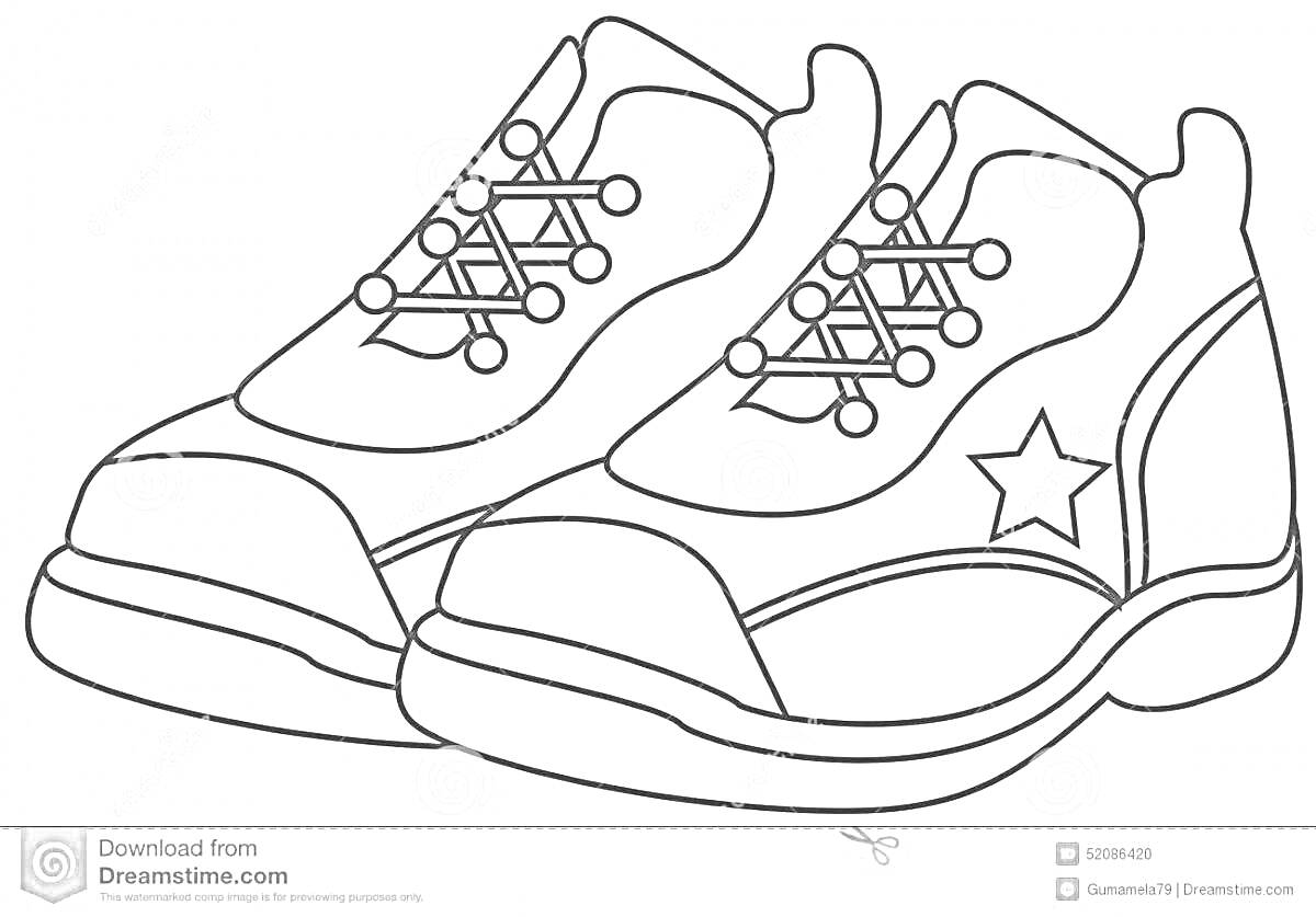 На раскраске изображено: Кроссовки, Шнурки, Обувь, Спорт, Пара, Ботинки