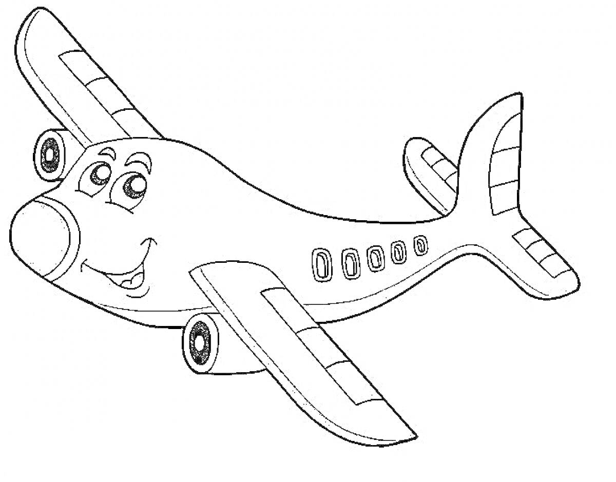 На раскраске изображено: Воздушное судно, Крылья, Иллюминаторы, Для детей 7 лет