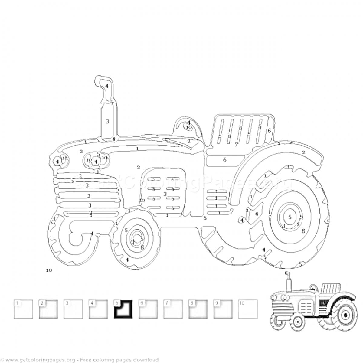 Раскраска Раскраска по номерам с трактором