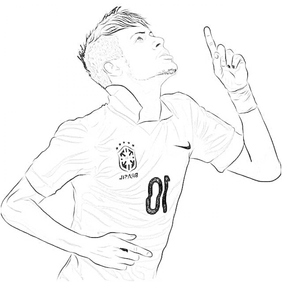 Раскраска Футболист в футболке с номером 10 показывает пальцем вверх