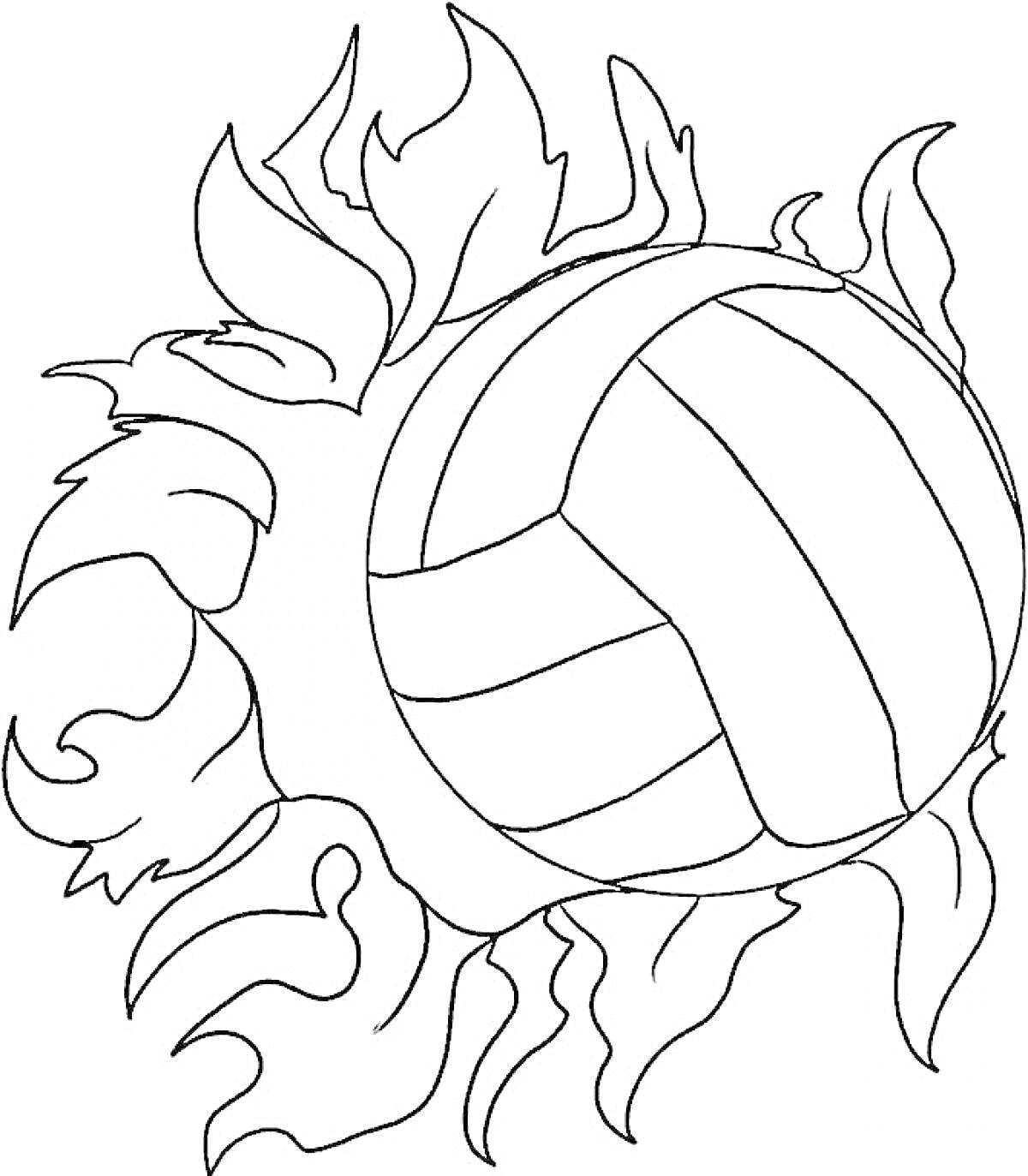 Раскраска Мячик с огненными элементами