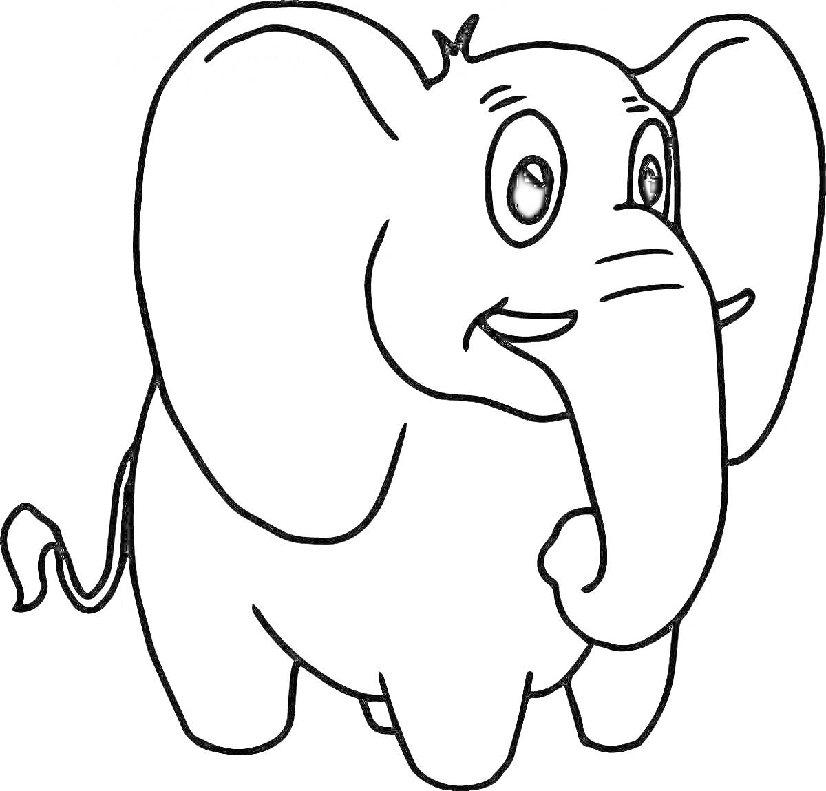 Раскраска Милый улыбающийся слоненок