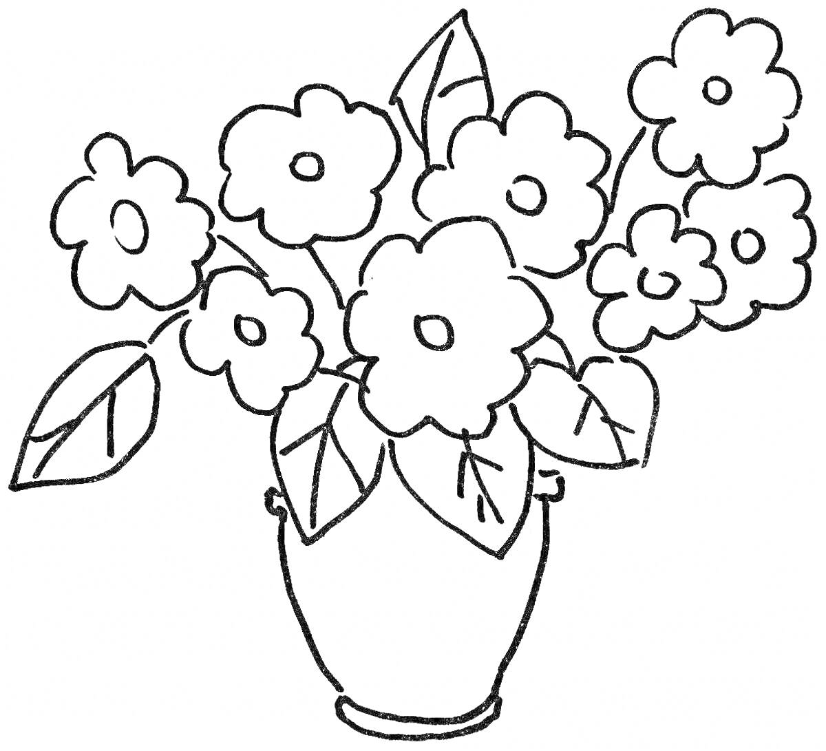 На раскраске изображено: Цветы, Ваза, Для детей, Мама, Листья