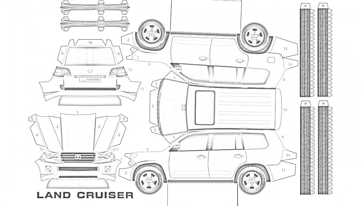 На раскраске изображено: Бумажная модель, Land Cruiser, Поделки