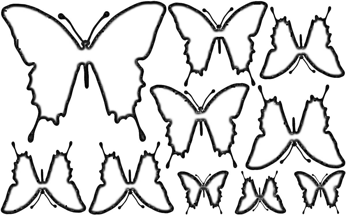 Раскраска Силуэты бабочек разных размеров