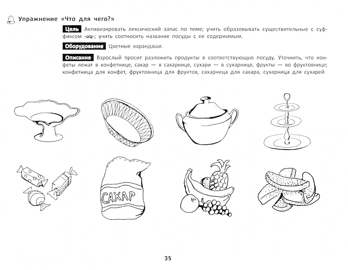 На раскраске изображено: Конфеты, Хлеб, Сахар, Тарелка, Арбуз, Рабочая тетрадь