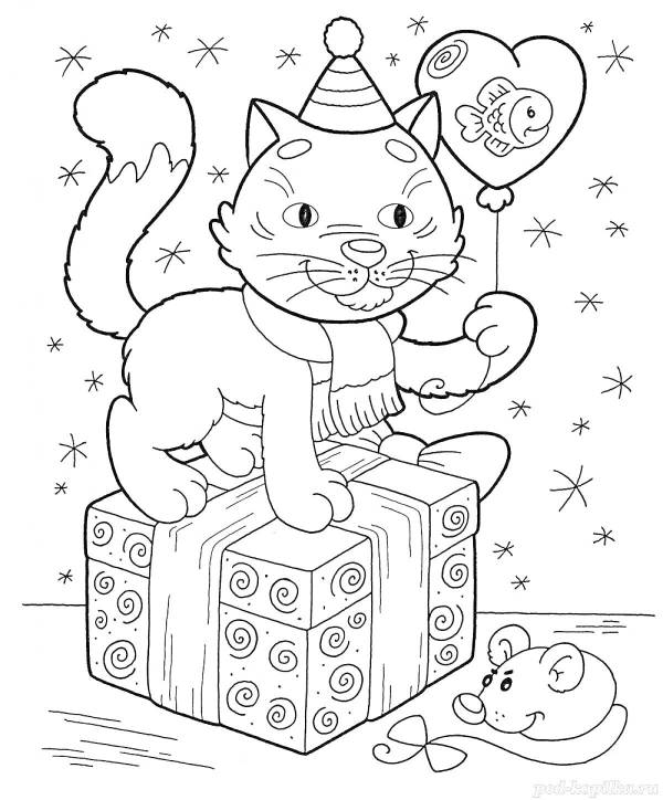 Раскраска котики новогодние