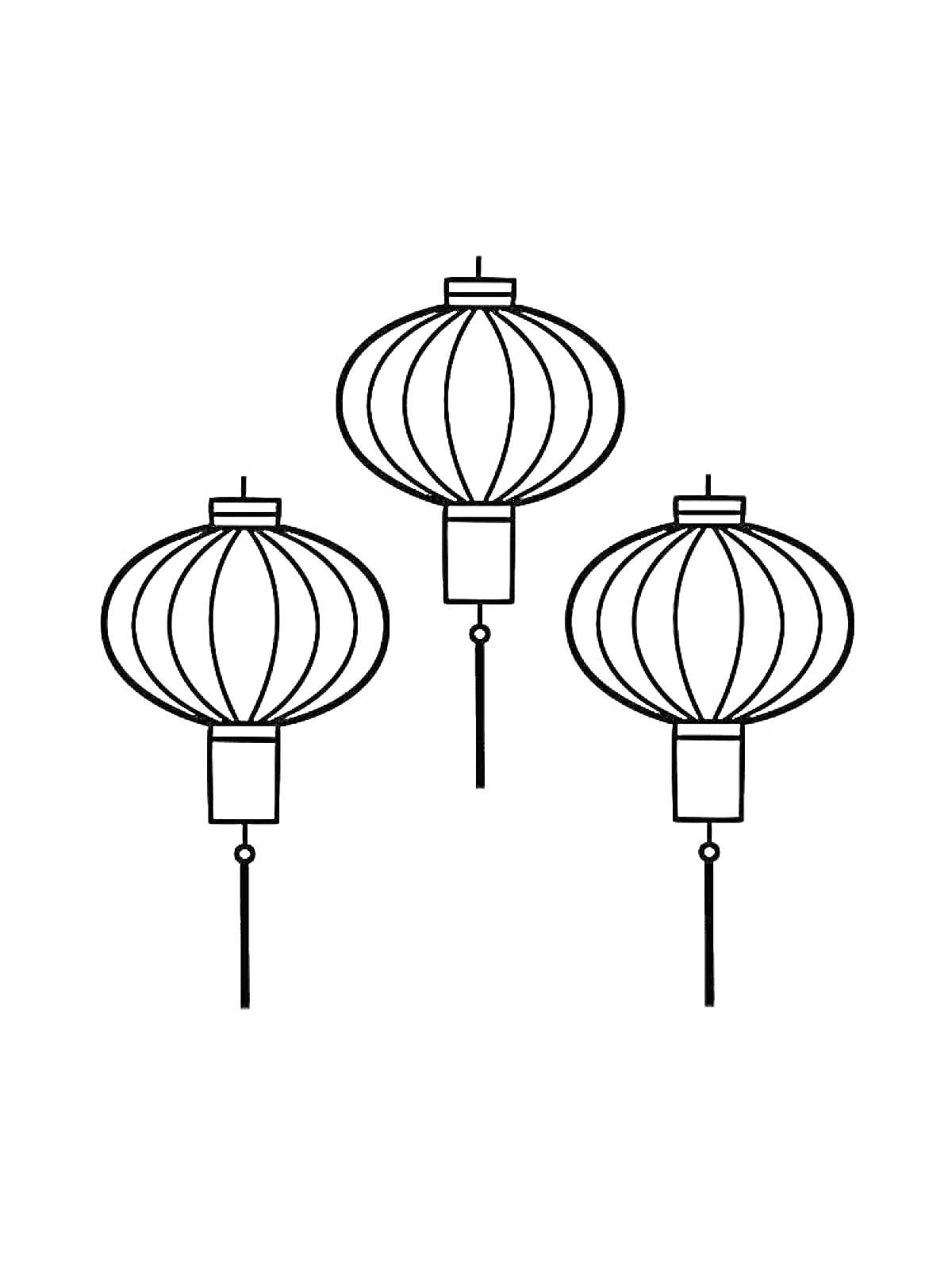 Три китайских фонаря с подвесками