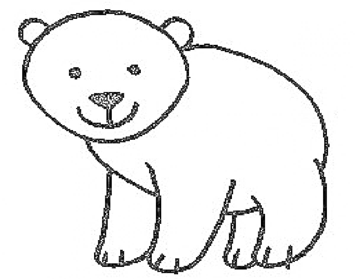 Раскраска Белый медведь с улыбкой, стоящий на четвереньках.