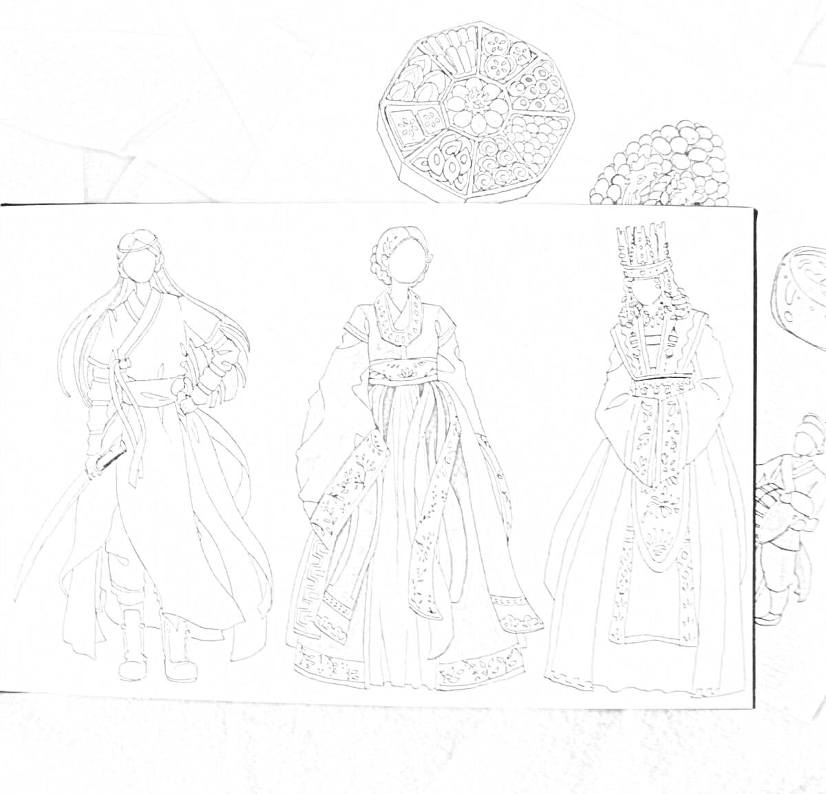 На раскраске изображено: Традиционная одежда, Мужчина, Женщина, Костюм, Культура
