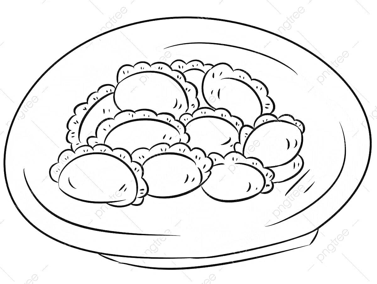 Раскраска Пельмени в тарелке (черно-белая раскраска)