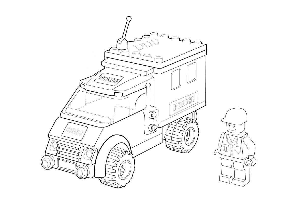 На раскраске изображено: Лего, Полиция
