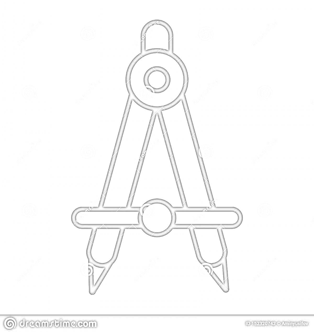 Раскраска Чертежный циркуль в развернутом виде с круговым соединением в центре