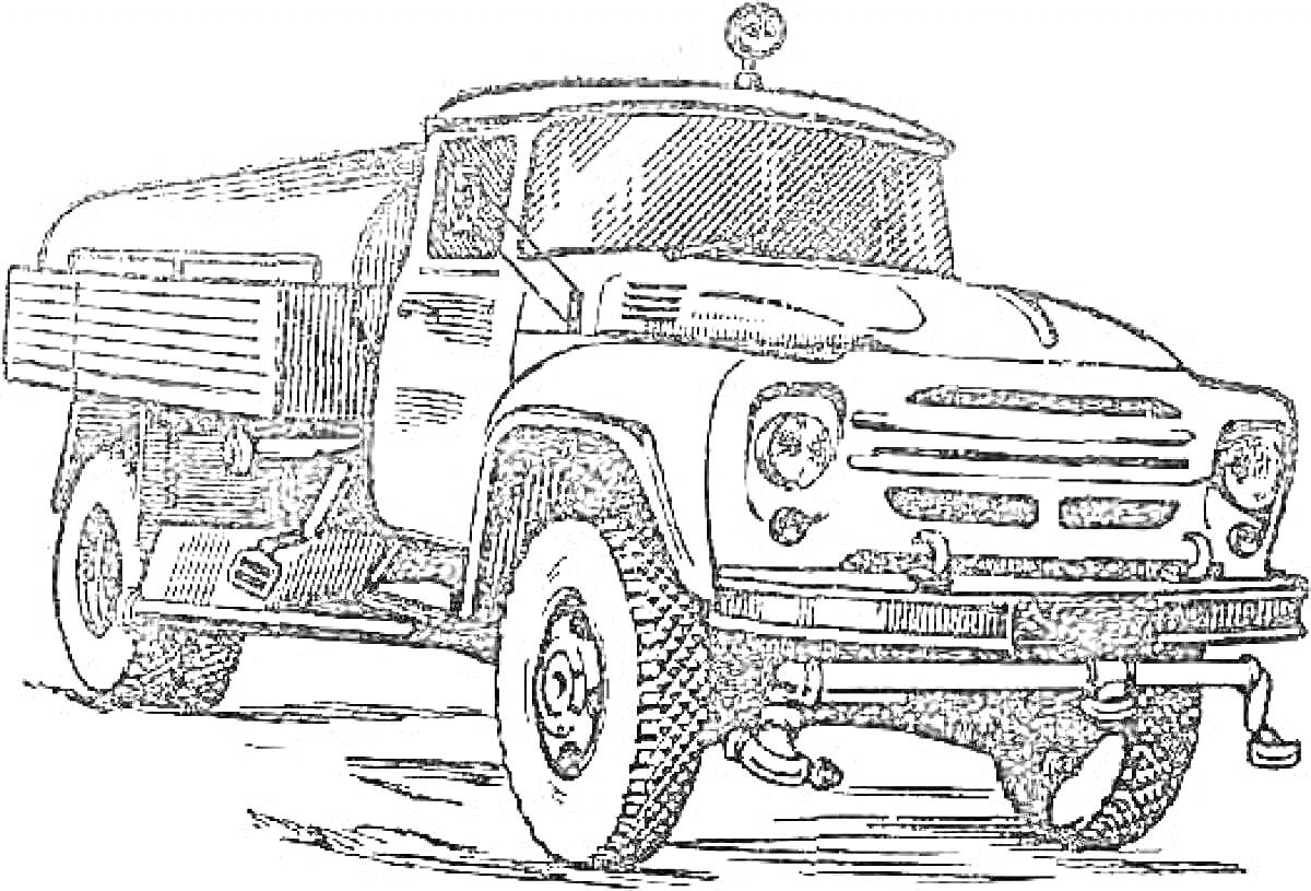 Раскраска Грузовой автомобиль ЗИЛ с цистерной и прожектором на крыше