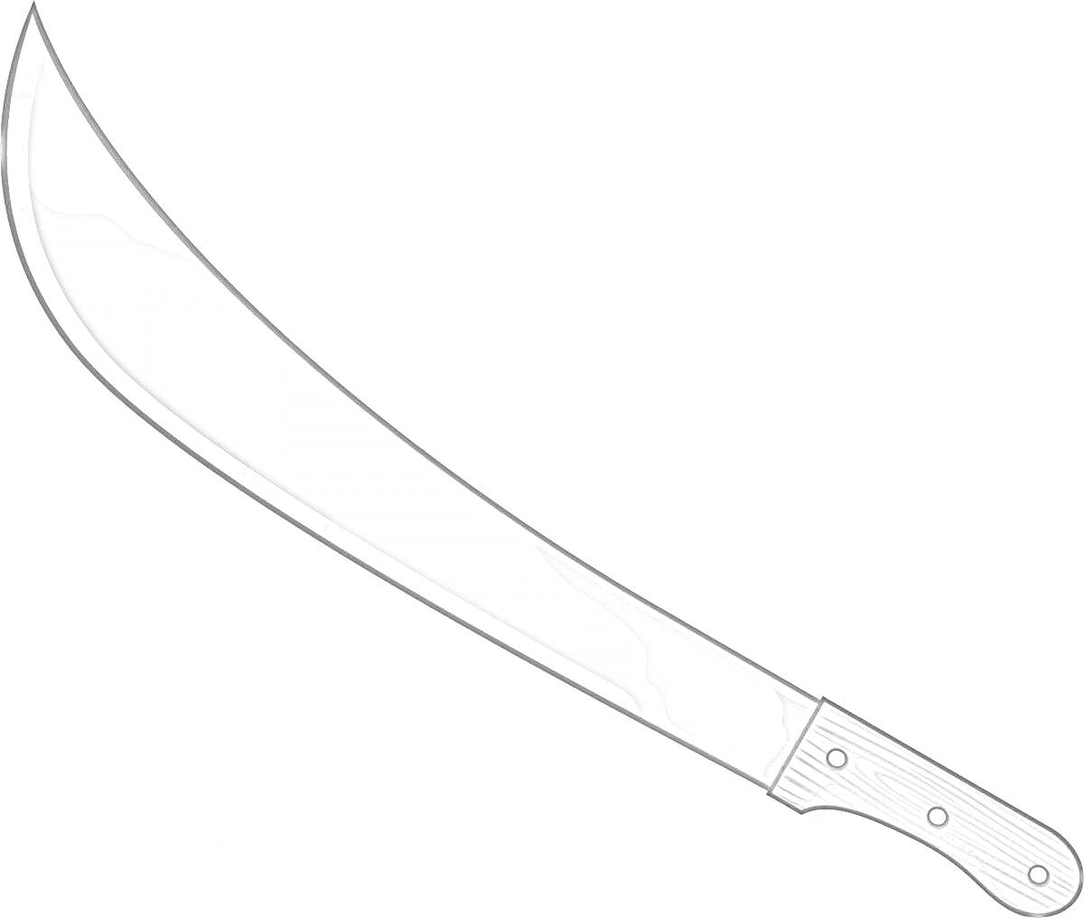 Раскраска Черно-белый рисунок ножа кукри с изогнутым лезвием и рукоятью из трёх частей