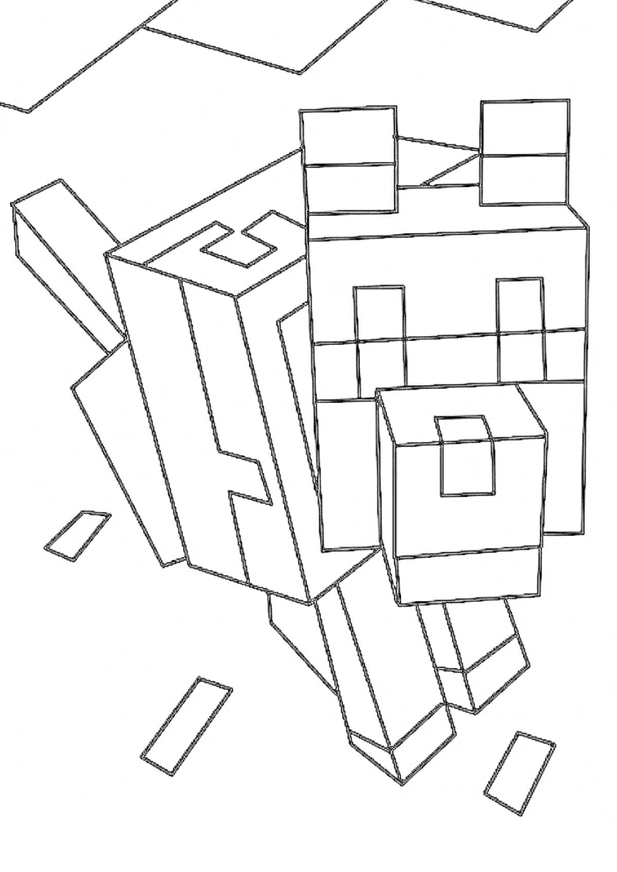 На раскраске изображено: Майнкрафт, Собака, Пиксельная графика, Геометрические фигуры, Творческая деятельность