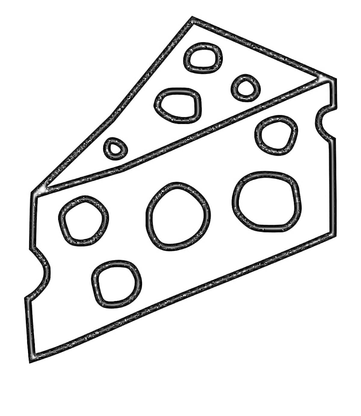 Раскраска Кусок сыра с отверстиями