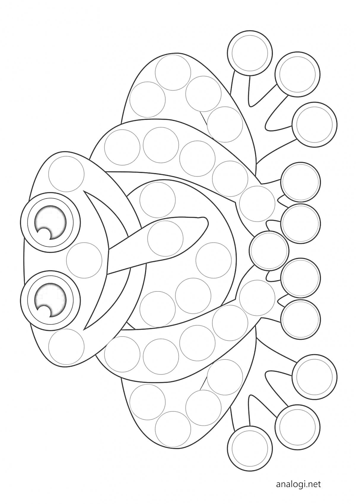 Раскраска Лягушка с кругами для раскрашивания ватными палочками