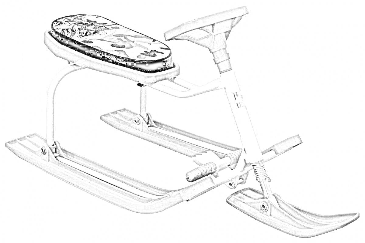 Раскраска Снегокат с рулем и амортизатором, сиденье с рисунком
