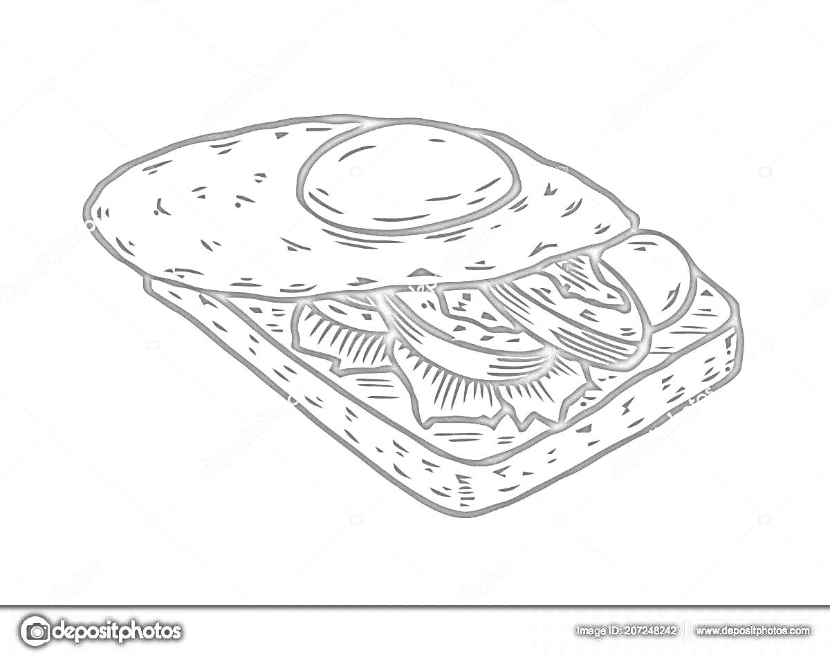 На раскраске изображено: Бутерброд, Колбаса, Салат, Огурец, Еда
