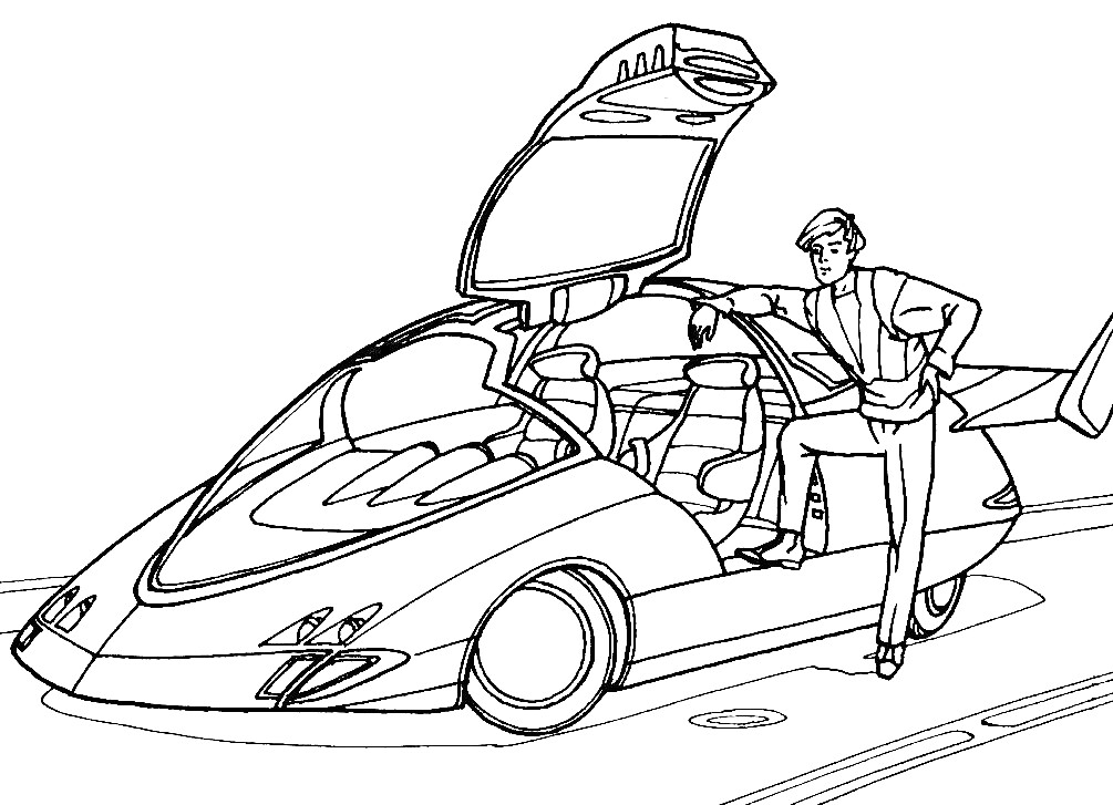 На раскраске изображено: Будущее, Человек, Транспорт, Авто