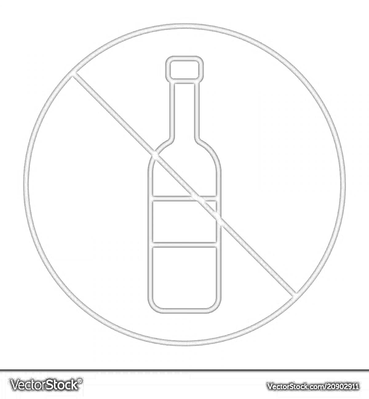 На раскраске изображено: Алкоголь, Знак, Бутылка, Запрет, Предупреждение, Предупреждающие знаки