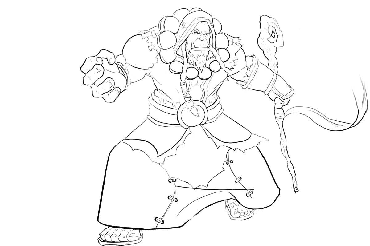 На раскраске изображено: Воин, Одежда, Боевой, Оружие