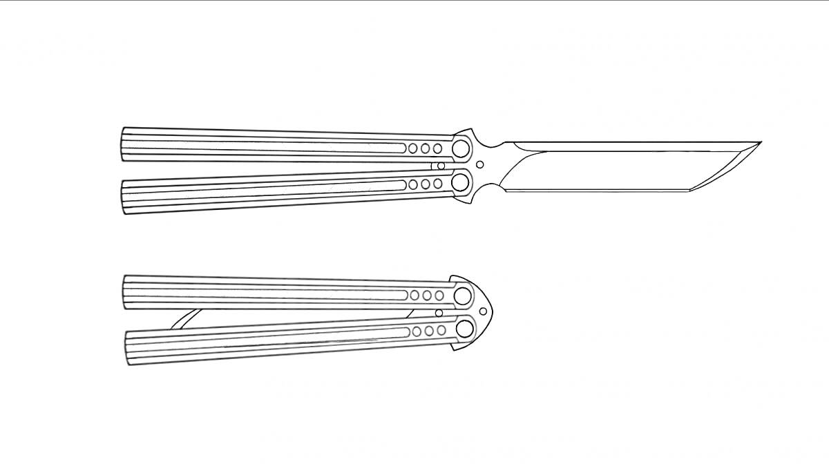На раскраске изображено: Лезвие, Складной нож, Нож-бабочка, Инструмент, Рукоятка