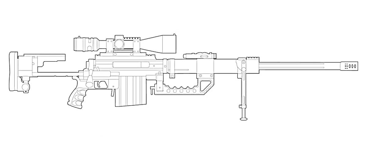 На раскраске изображено: AWM, Снайперская винтовка, Оптический прицел, Магазин, Оружие, Standoff 2