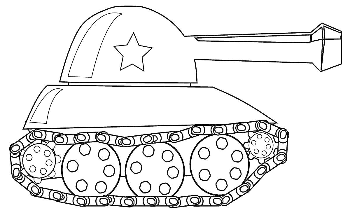 На раскраске изображено: Танк, Военная техника, Боевой танк, Гусеницы, Транспорт