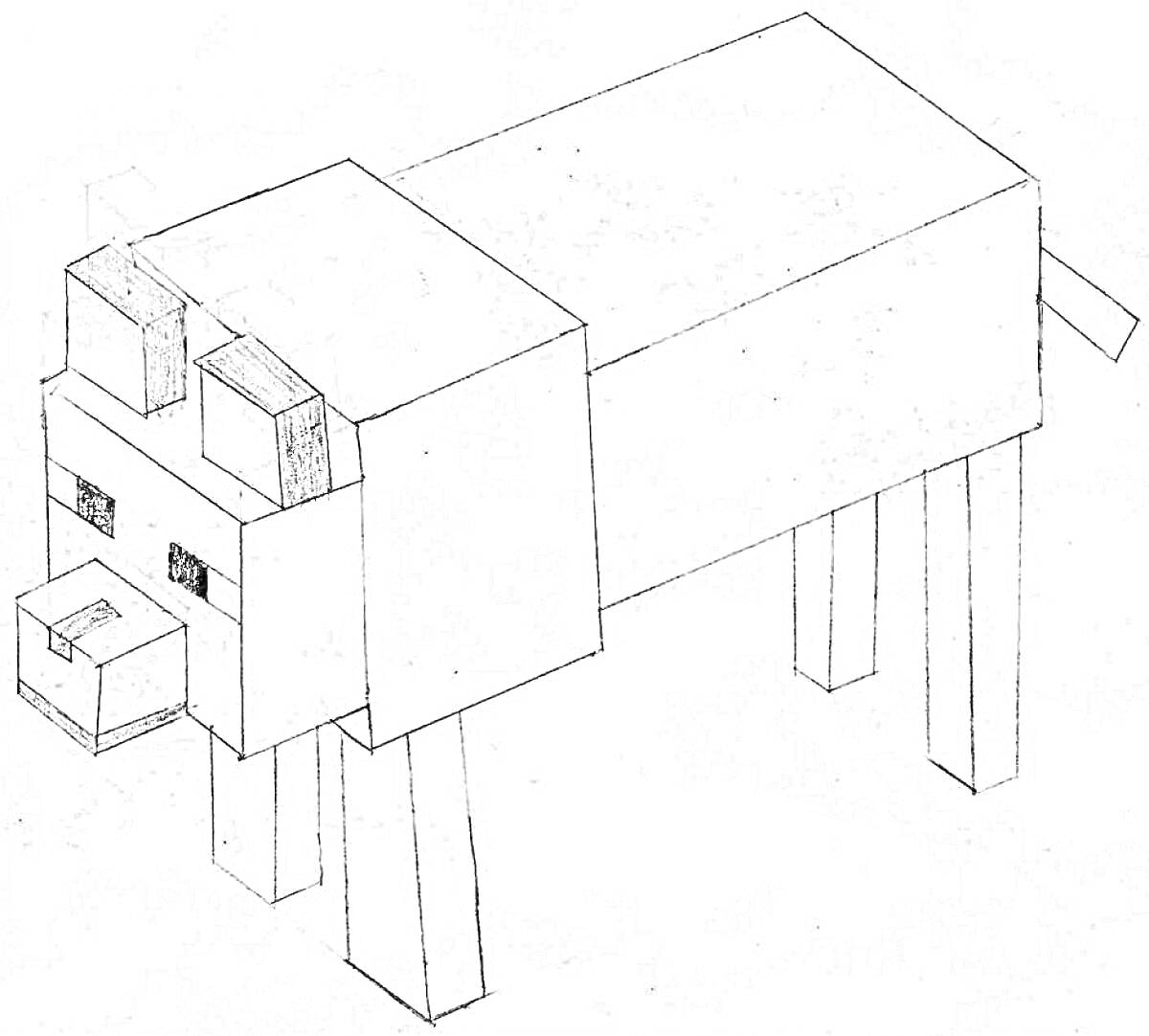 Волк из Minecraft, геометрический, пиксельный, контурный рисунок