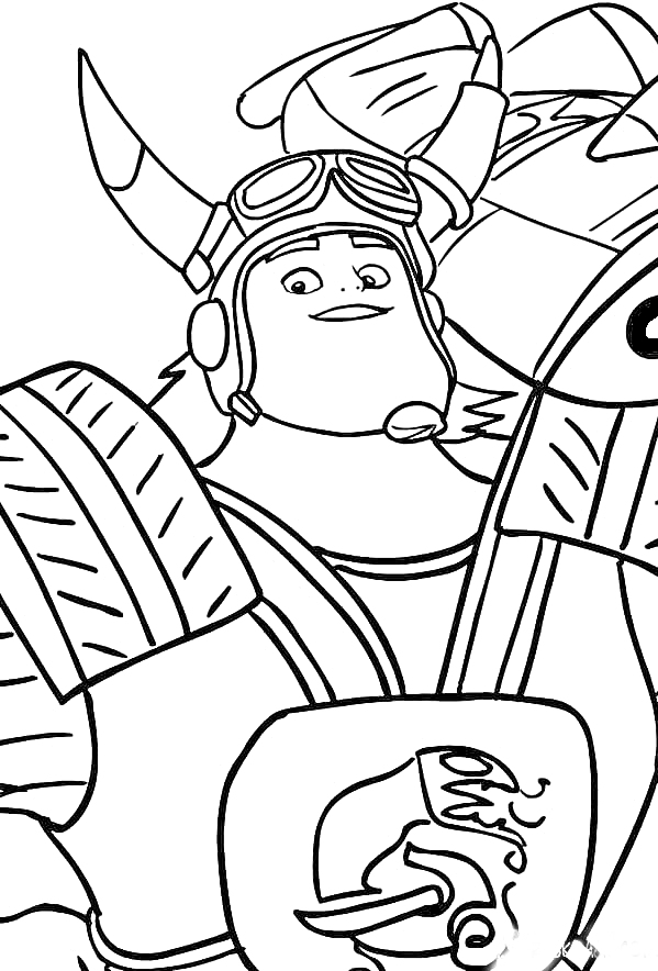 Раскраска Викинг с рогатым шлемом и накладками на плечах