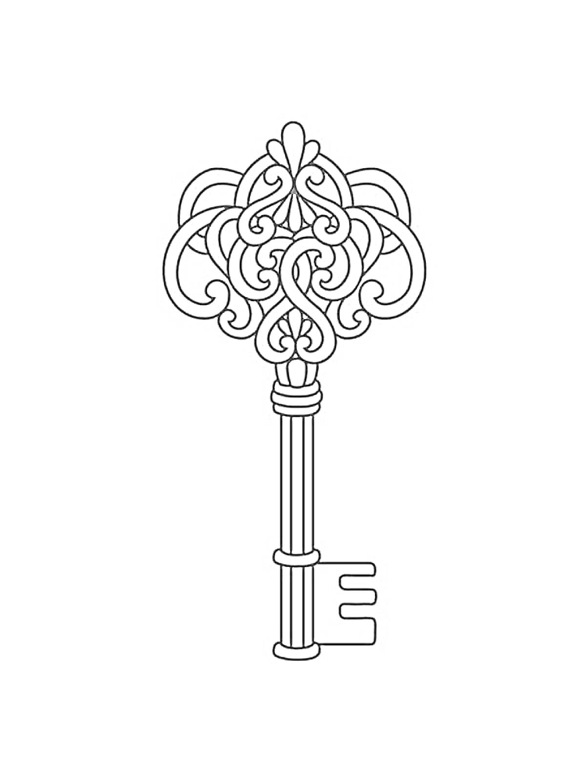 На раскраске изображено: Ключ, Орнамент, Винтаж, Контурные рисунки, Узоры