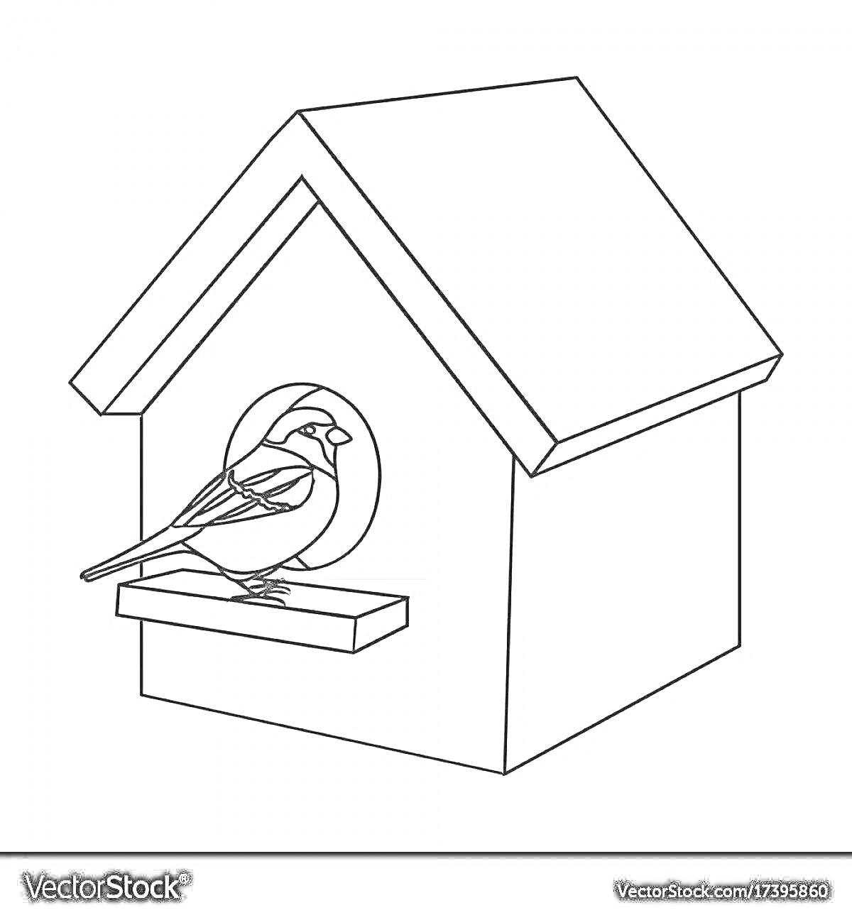 Раскраска Скворечник с птицей на перекладине