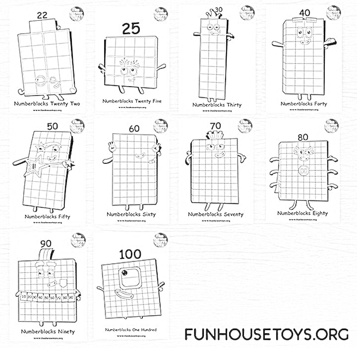 Раскраска Numberblocks from Twenty Two to One Hundred