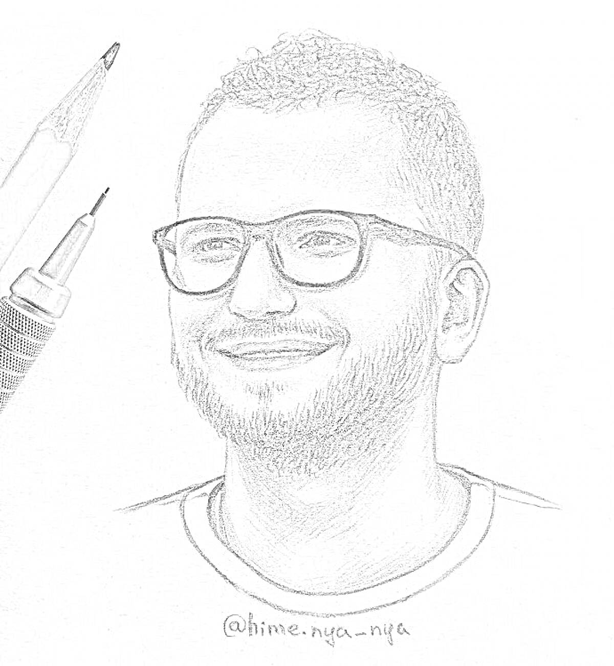Раскраска Портрет мужчины в очках с карандашами