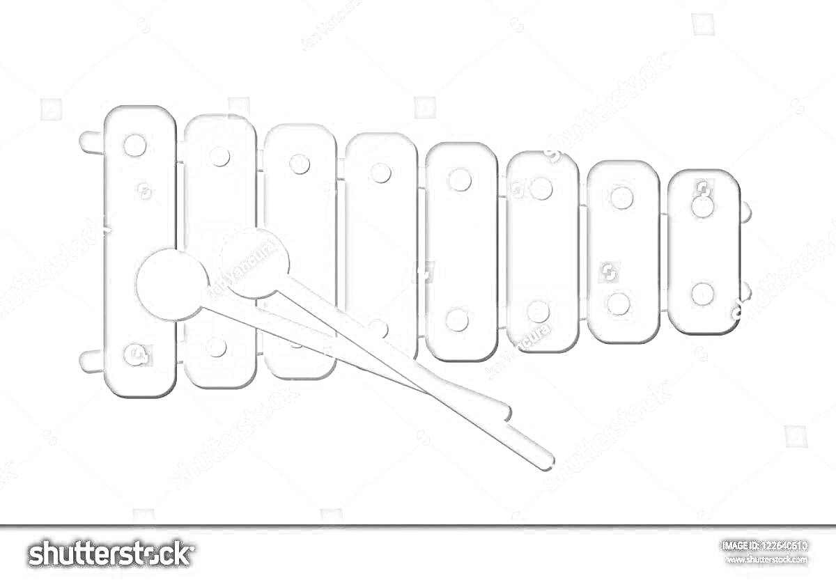 Раскраска Металлофон с палочками в оттенках серого